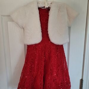 Festive Red Knitworks Holiday Dress & White Shrug size 4